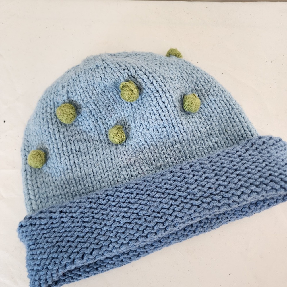 Blabla Knit Beanie Blue Green Polka Dot One Size